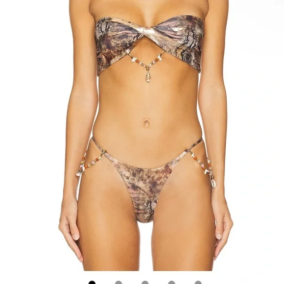 Jaded London Snakeskin Print Panty with Beaded Details - Picture 2 of 6